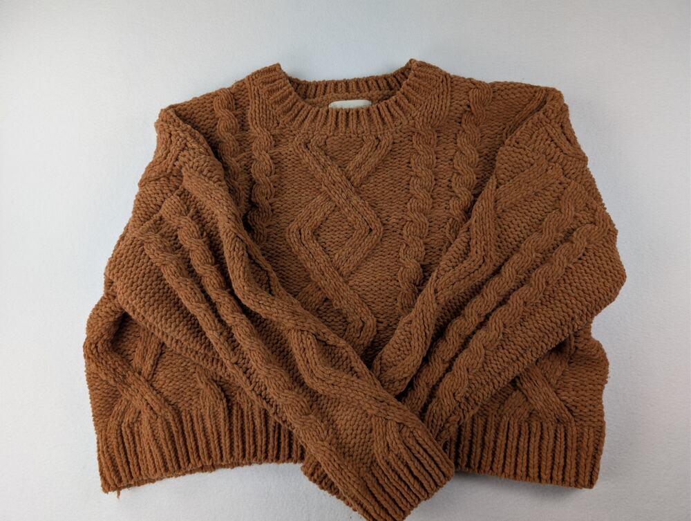 Altar’d State Women’s Brown Chenille Cable Knit Crewneck Sweater